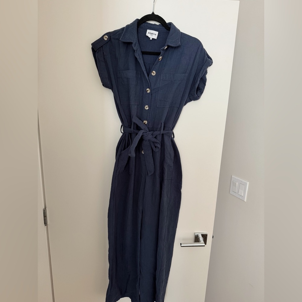 FRNCH Blue Buttoned Tie Front Jumpsuit